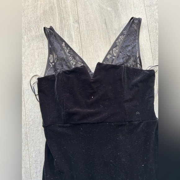 Express Black velvet midi dress lace straps v neck - Picture 4 of 5